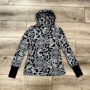 Burnout Black White Long Sleeve Pullover Hoodie M Fairy Grunge Y2K Cottagecore